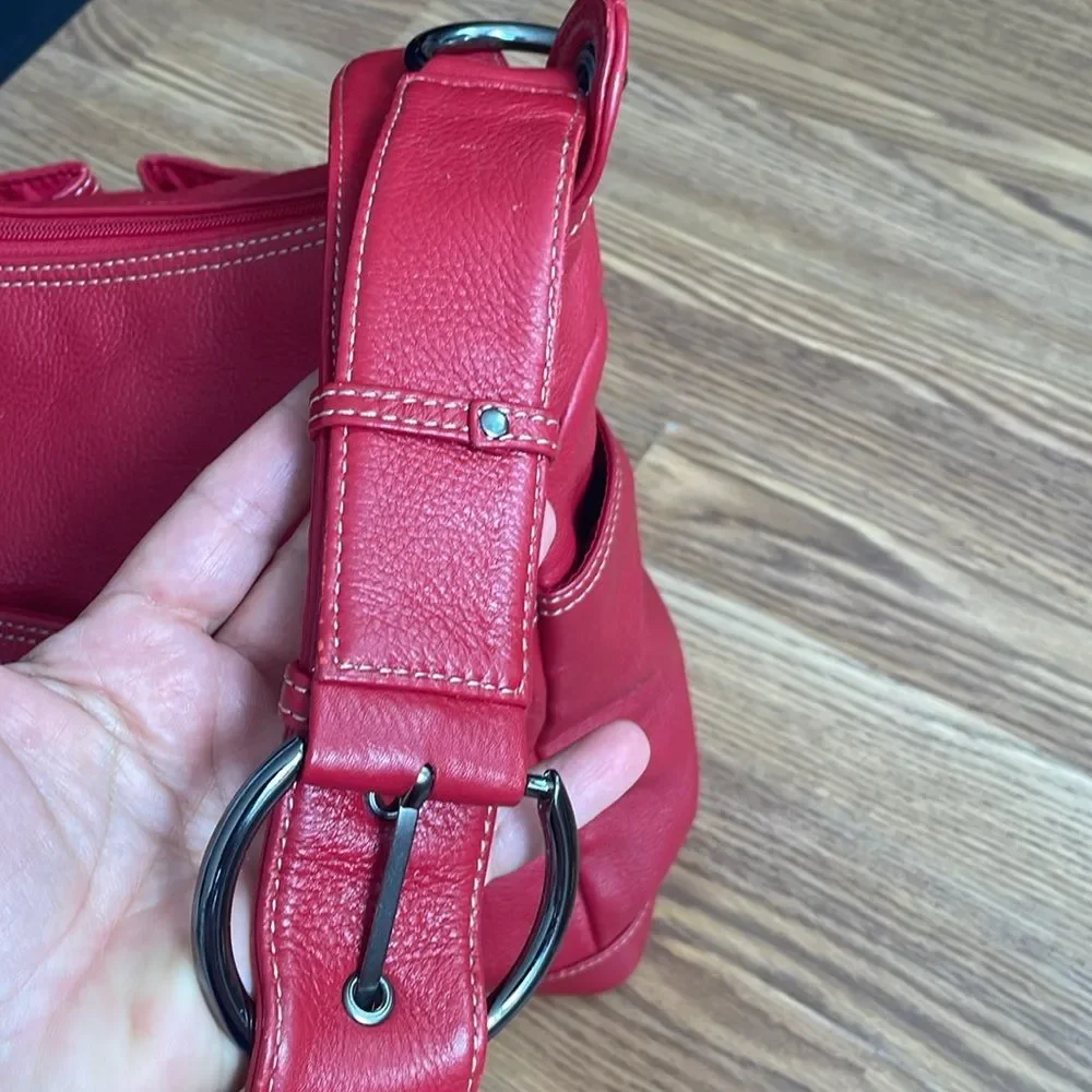 OiOi Diaper Bag Pompeian Red Leather Two Pocket Hobo Quality Made Retails $230